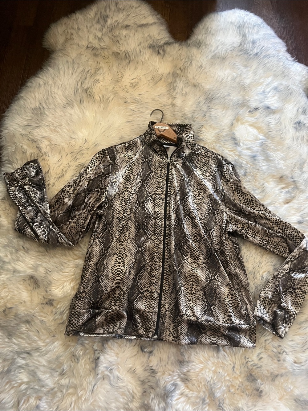 Women's Snake-Print Zip-Front Bomber Jacket - Neutral Tones